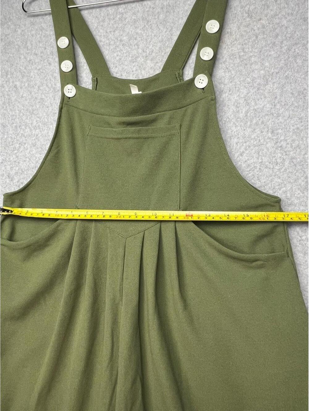 Halara Olive Green Waffle Overalls Jumpsuit M Wide Leg Boho Casual Athleisure - Picture 3 of 10